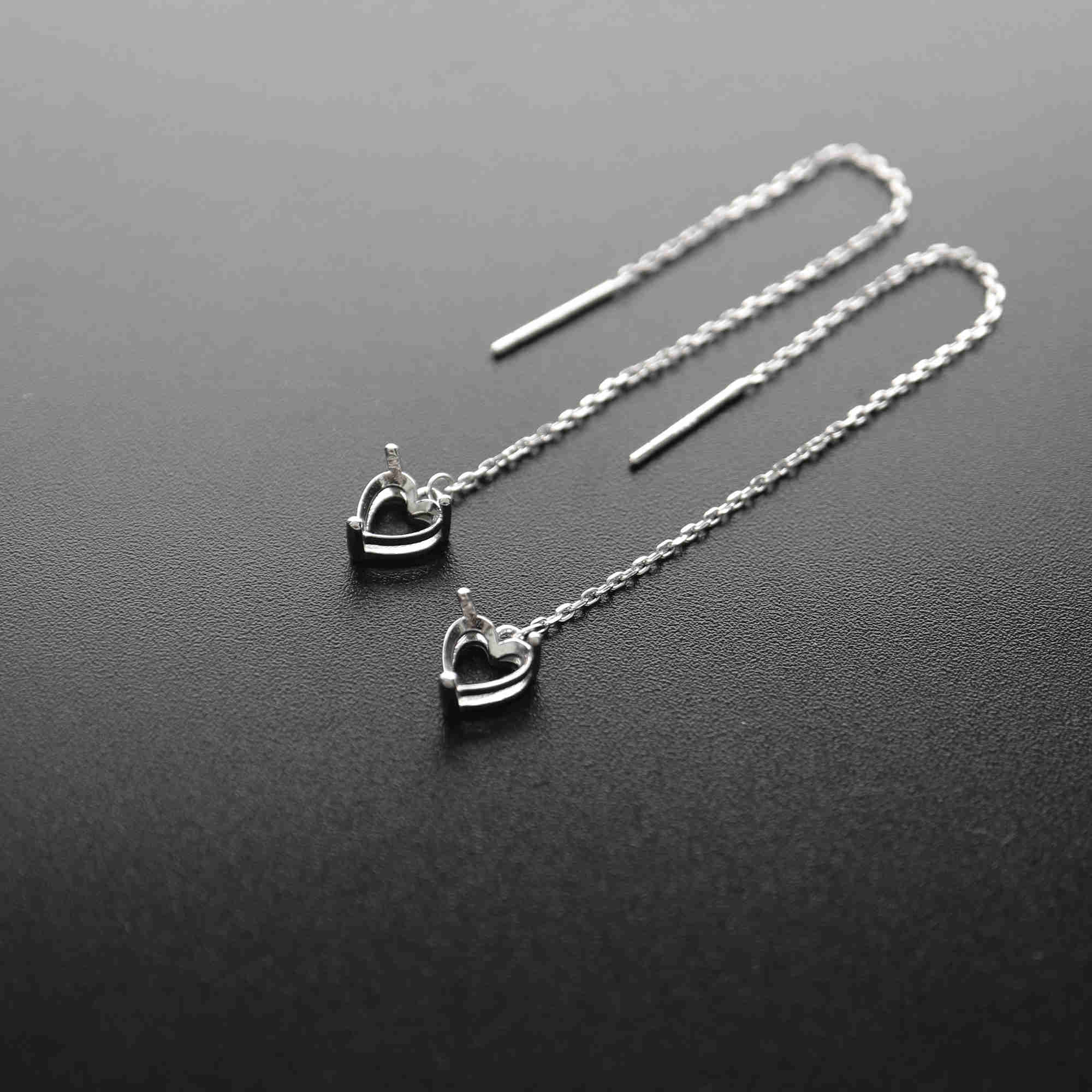 1Pair 4-6MM Heart Bezel Solid 925 Sterling Silver Gemstone Prong Earrings Settings DIY Ear Wire Supplies Findings Rose Gold Plated 3.7'' 1706032 - Click Image to Close